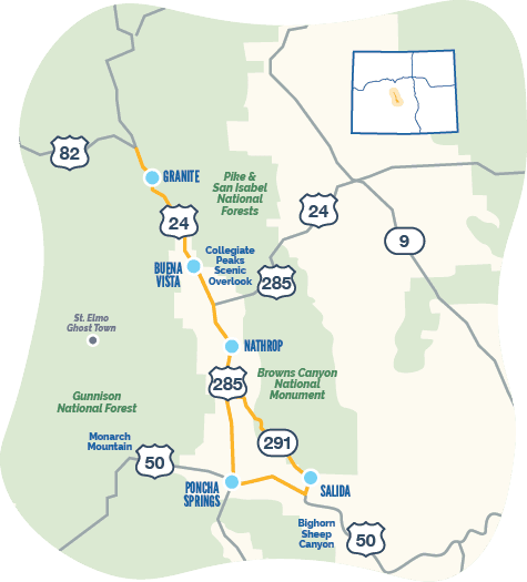 Map of Collegiate Peaks Byway