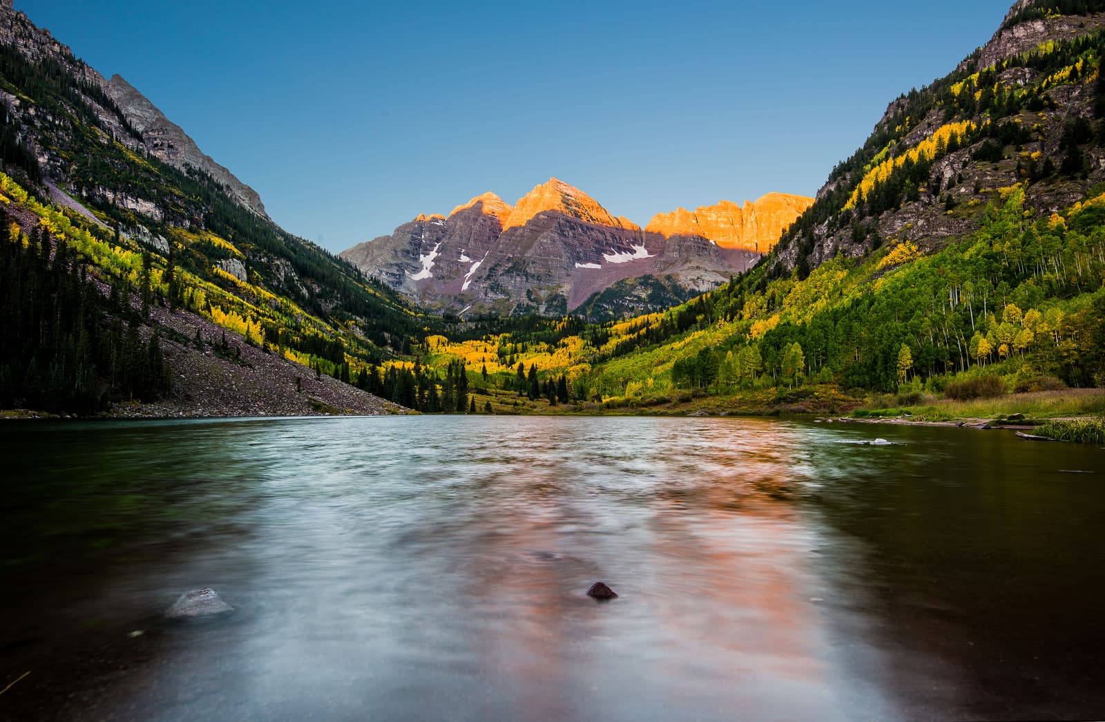 The beautiful Maroon Bells in early autumn