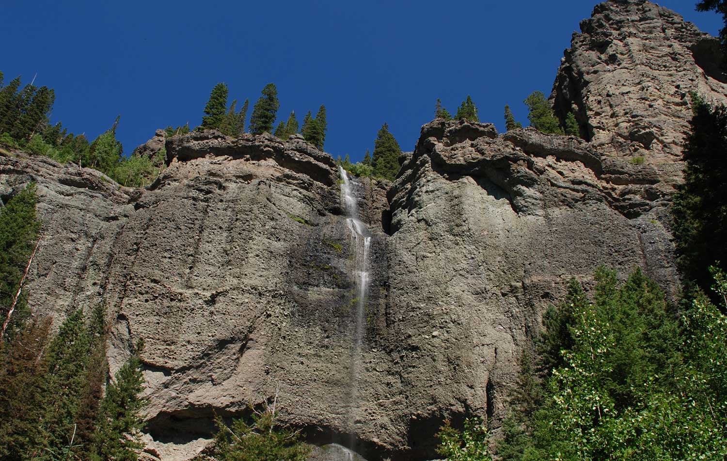 Water trickles down Treasure Falls cliffside in Pagosa Springs