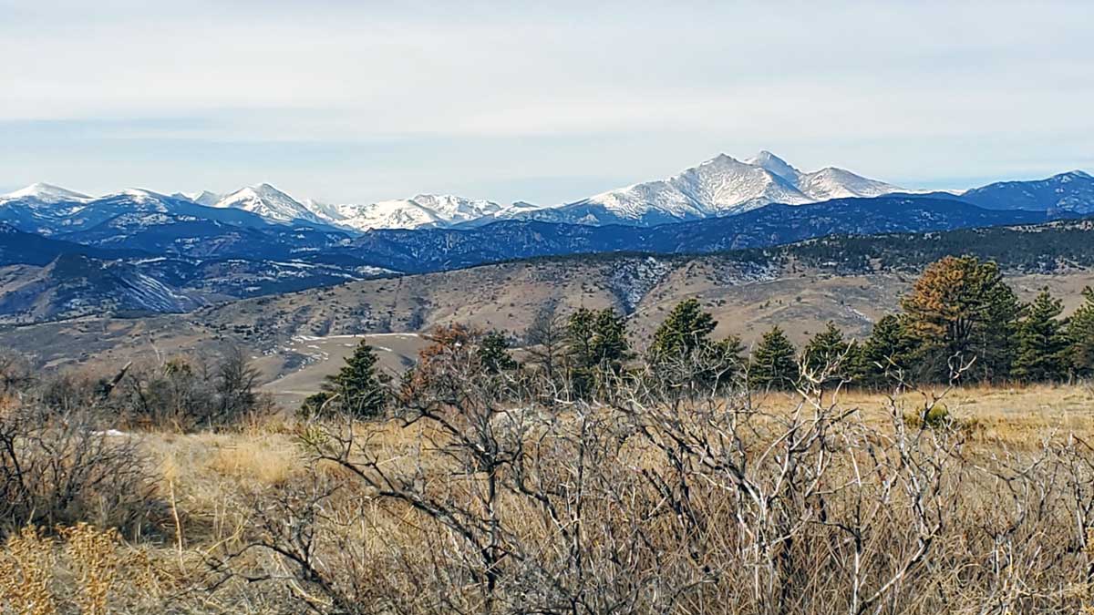 Snow-capped mountain views from Rabbit Mountain Open Space in Longmont