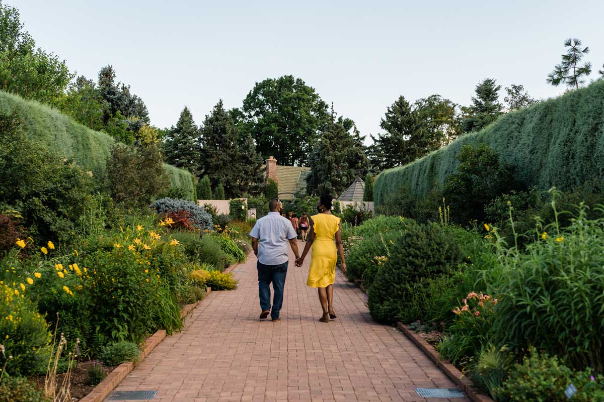 A couple enjoys date night at Denver Botanic Gardens
