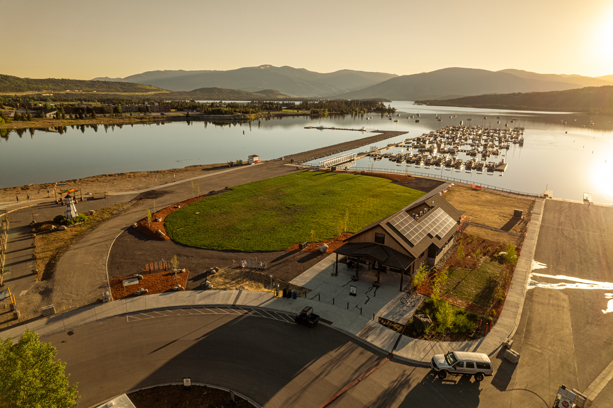 An aerial view of the Frisco Bay Marina in Colorado