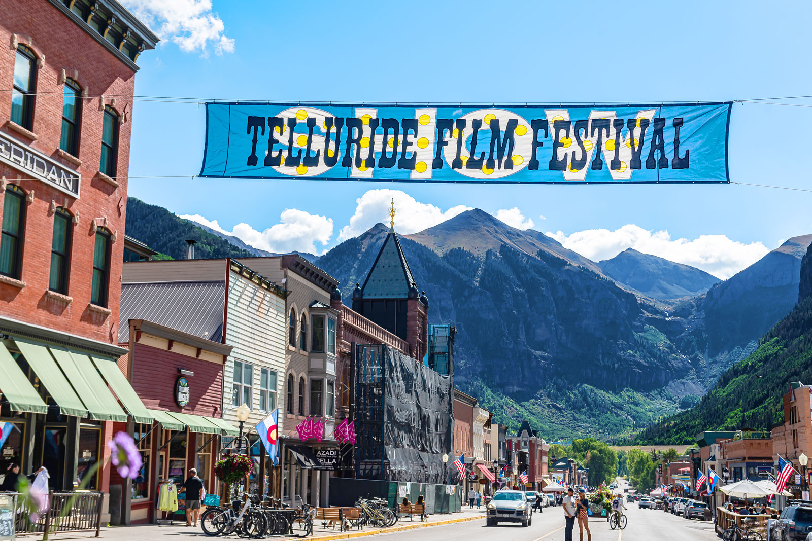 Telluride Mountainfilm banner over Telluride's main street