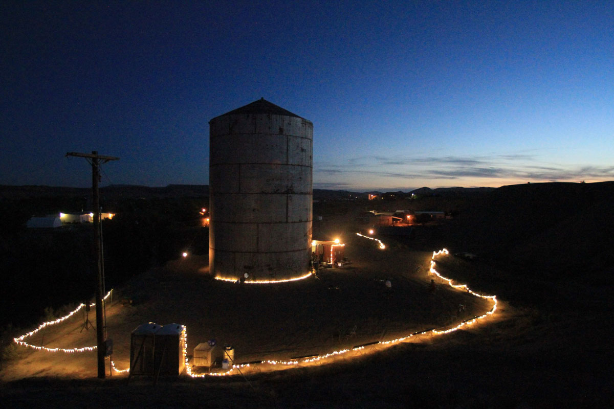 Exterior of the TANK Center for Sonic Arts in Rangely at night 