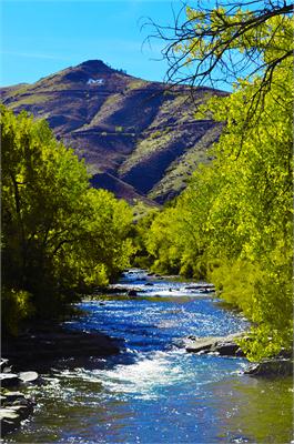 lookout mountain with clear creek in foreground, golden co photo